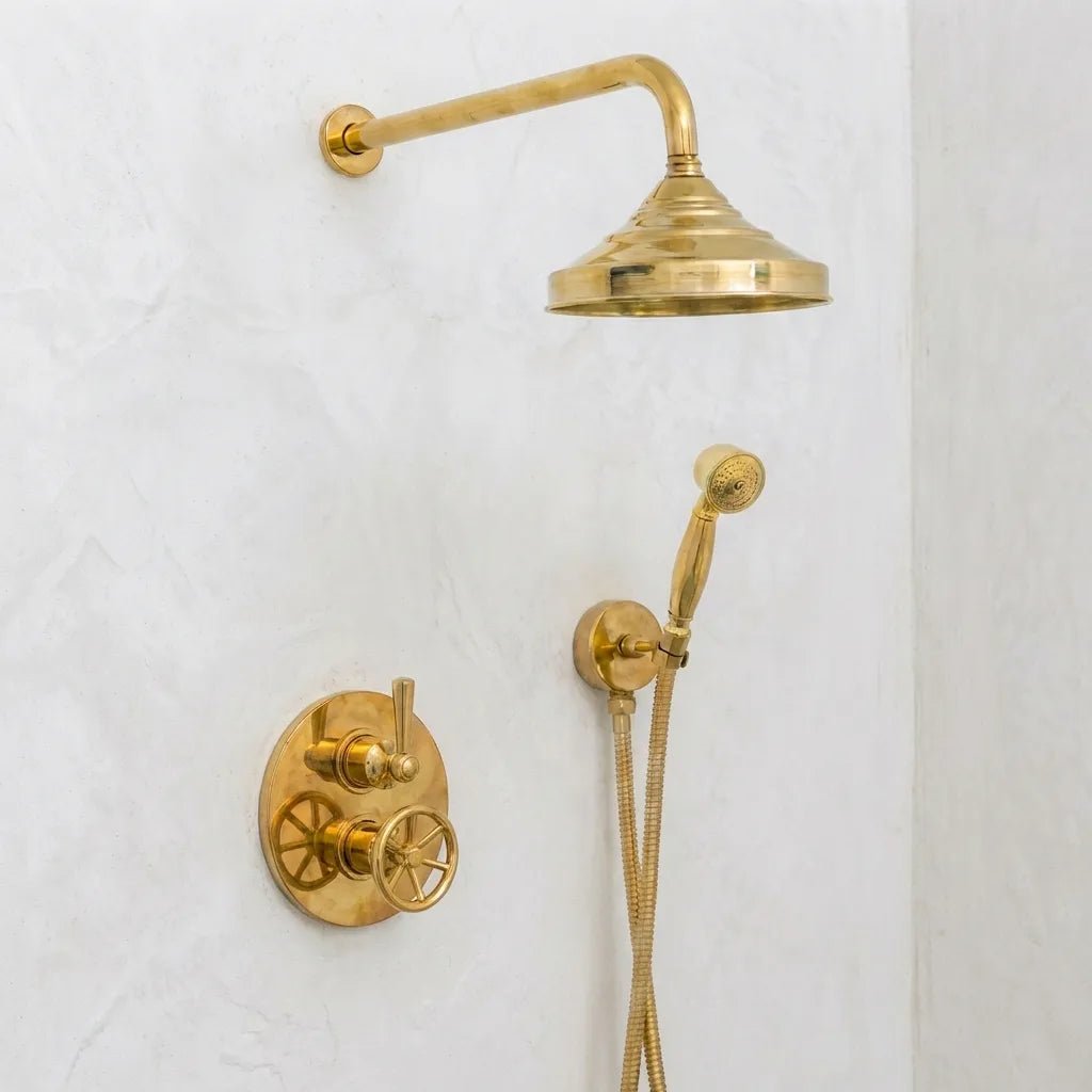 Unlacquered Brass Thermostatic Mixer Shower System –Rain Head with Handheld - Image 5