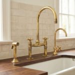 Traditional High-Arc Unlacquered Brass Bridge Kitchen Faucet - Image 3