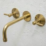 Traditional Unlacquered Brass Wall Mounted Faucet With Lever Handles