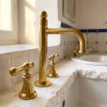 Unlacquered Brass Widespread Faucet – Tall Spout Bathroom Lever Tap - Image 2