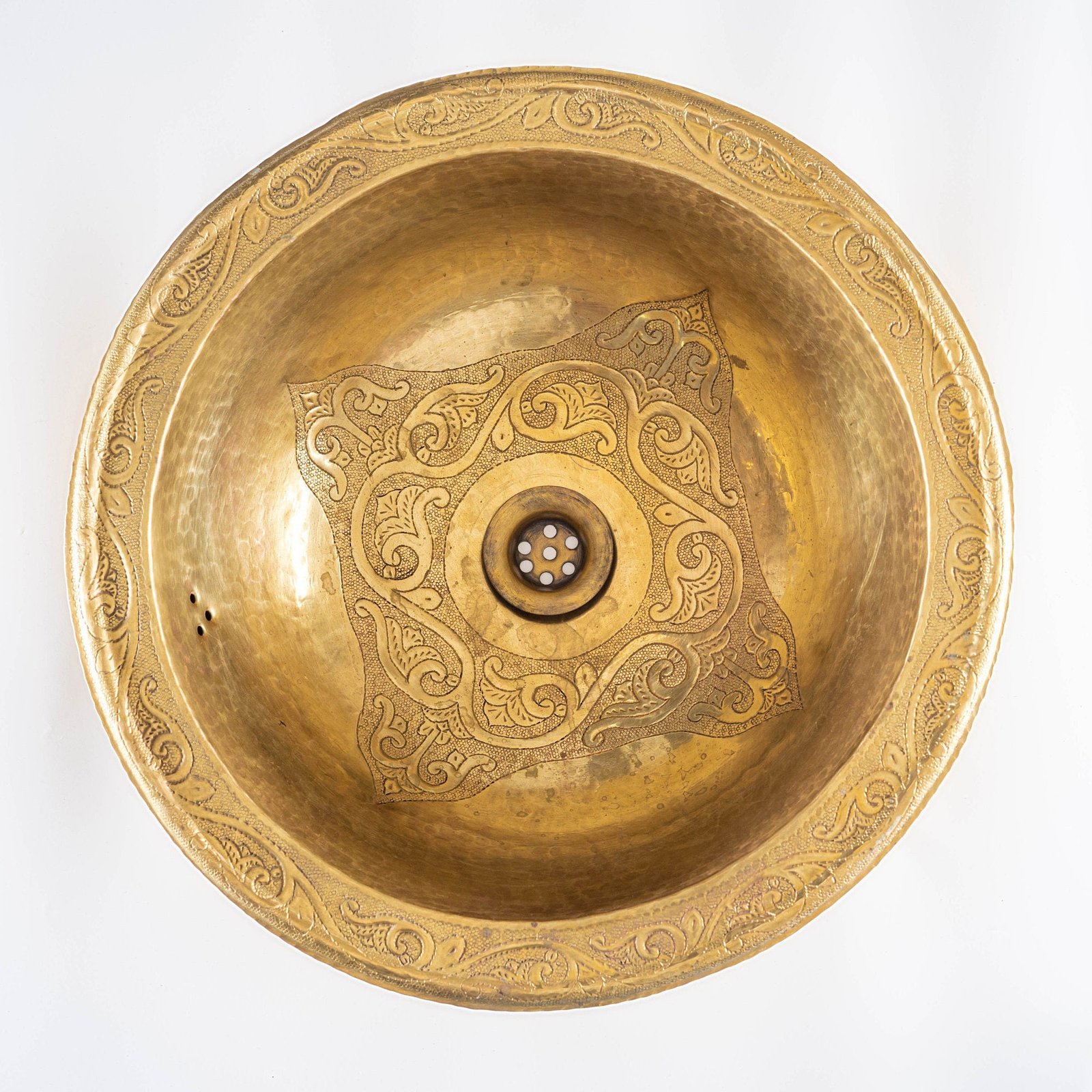 UnlacqueredBrassEngravedBathroomSink_SolidBrassDropinSink_1 Unlacquered Brass Engraved Bathroom Sink, Solid Brass Drop in Sink - Image 1