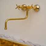 Unlacquered Brass Kitchen Faucet, Handcrafted Brass Wall Mounted Kitchen Faucet