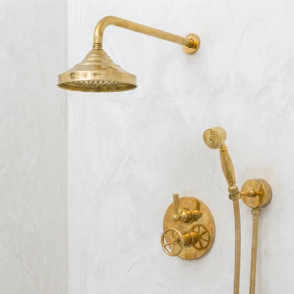 Unlacquered Brass Thermostatic Mixer Shower System –Rain Head with Handheld - Image 3