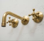 Handcrafted 3-Hole Unlacquered Brass Wall Mounted Vanity Faucet - Image 2