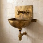 Vintage Brass Wall Mounted Sink with Unlacquered Brass Faucet