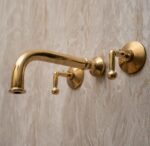 Unlacquered Brass Wall Mount Bathroom Faucet with Lever Handle - Image 2