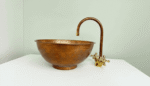 Handmade Round Hammered Copper Vessel Sink With Faucet - Image 9