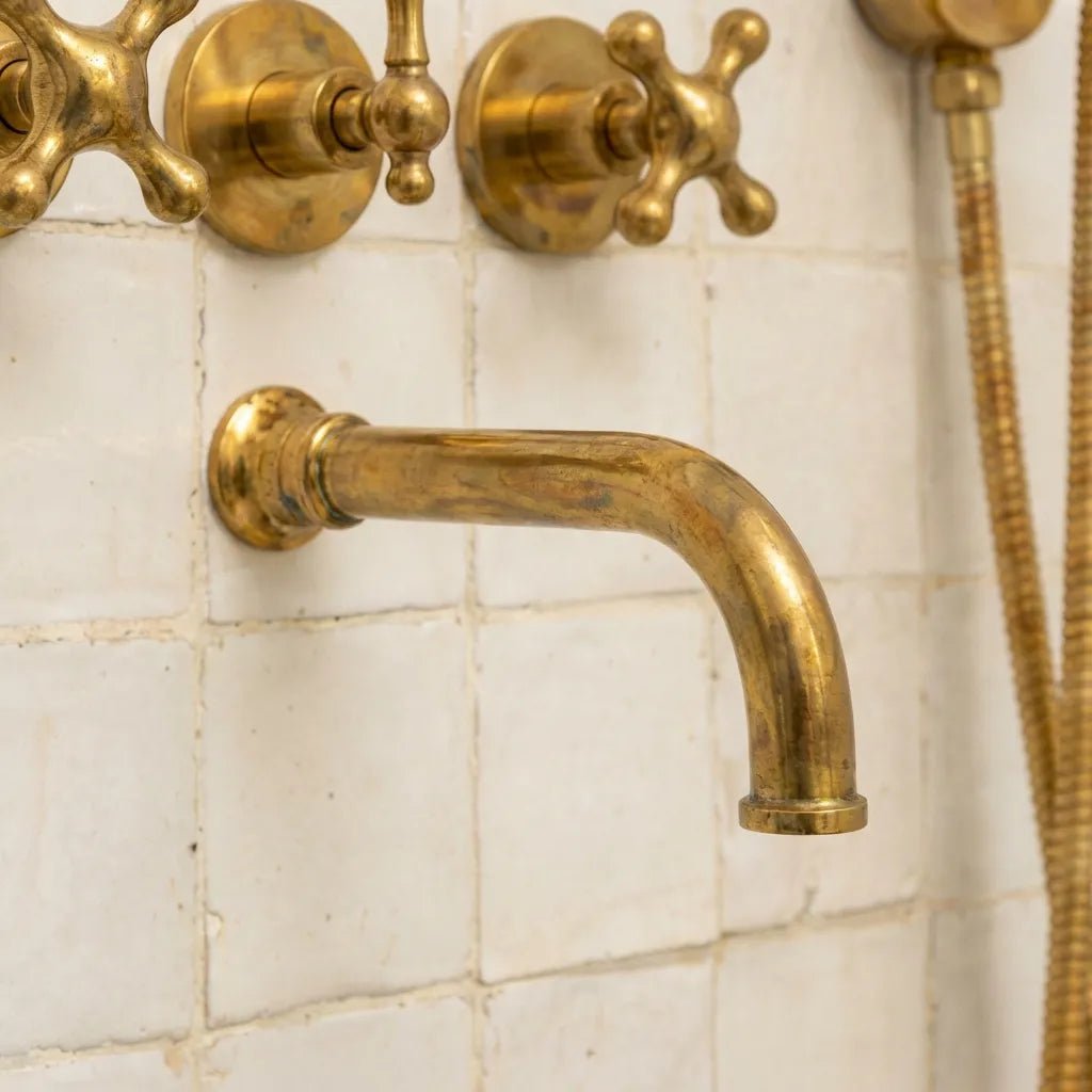 Unlacquered Brass Wall-Mounted Rain Shower System Set with Handheld Spray - Image 3
