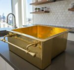 Hammered Brass Farmhouse Sink – Apron Brass Front Basin with Towel Bar - Image 2