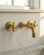 Three Hole Wall Mounted Brass Faucet with Cross Handles - Image 2