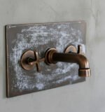 Aged Copper Wall Sink – White Patina Half Bowl Bathroom Basin with Faucet - Image 3