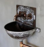 Aged Copper Wall Sink – White Patina Half Bowl Bathroom Basin with Faucet - Image 4