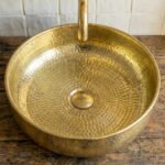 Hand-Hammered Unlacquered Brass Vessel Sink – Round Artisan Bathroom Basin - Image 5