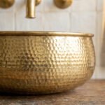 Hand-Hammered Unlacquered Brass Vessel Sink – Round Artisan Bathroom Basin - Image 6