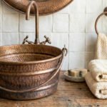 Aged Copper Hammered Bucket Bathroom Sink - Image 6