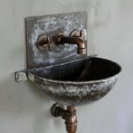 Aged Copper Wall Sink – White Patina Half Bowl Bathroom Basin with Faucet