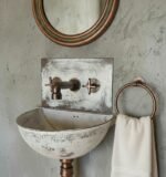 White Patina Copper Wall-Mounted Bathroom Sink