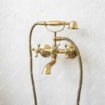 Vintage Unlacquered Brass Tub Faucet with Hand Shower – Wall Mount - Image 2