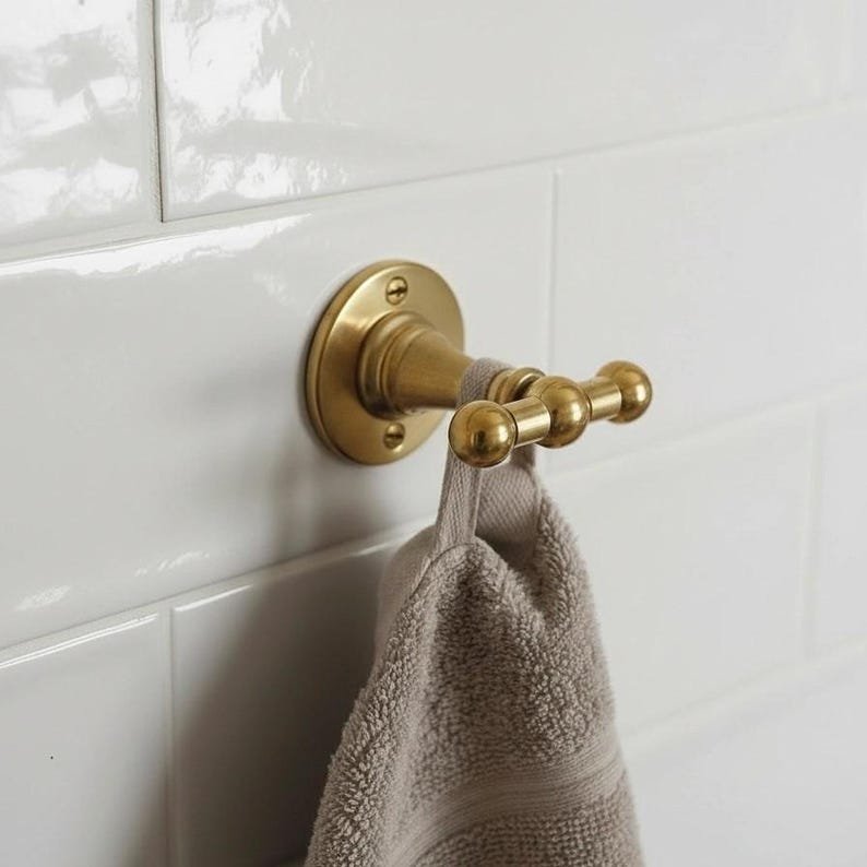 il_794xN.7396070416_axid Unlacquered Solid Brass Double Double Towel Hook - Image 1
