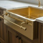 Hammered Brass Farmhouse Sink – Apron Brass Front Basin with Towel Bar