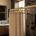 Unlacquered Brass Shower Curtain Rod – Wall Mounted Rail with Rings