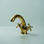 Solid Brass Faucet Bathroom Sink, Engraved Single Hole Brass Vanity Faucet