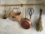 Unlacquered Brass Wall Mounted Pot Rack, Brass Kitchen Rail with Hooks - Image 4