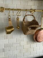 Unlacquered Brass Wall Mounted Pot Rack, Brass Kitchen Rail with Hooks - Image 3