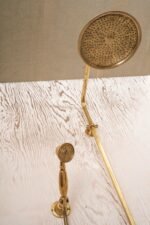 Unlacquered Brass Bathroom shower with Round Shower Head, Handheld Shower - Image 4