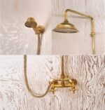 Unlacquered Brass Bathroom shower with Round Shower Head, Handheld Shower