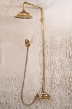 Unlacquered Brass Bathroom shower with Round Shower Head, Handheld Shower - Image 3