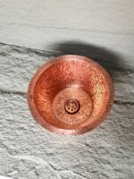 Copper Round Bar Sink, Hammered Copper Round Drum Bar Sink Including Drain - Image 5