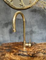 Unlacquered Brass Bathroom Faucet, Solid Brass Mixer Faucet, Single Handle Bar Brass Faucet - Image 4