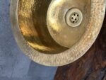 Unlacquered Brass Bar Sink – Hammered Round with Drain - Image 4