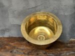 Unlacquered Brass Bar Sink – Hammered Round with Drain - Image 2