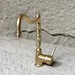 Unlacquered Brass Bathroom Sink Faucet, Solid Brass Mixer Faucet, Single Handle Deck Mount Faucet