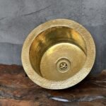 Unlacquered Brass Bar Sink – Hammered Round with Drain