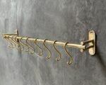 Unlacquered Brass Wall Mounted Pot Rack, Hanging Kitchen Rail, Hanging Pan Holder With Hooks