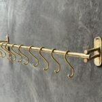 Unlacquered Brass Wall Mounted Pot Rack, Hanging Kitchen Rail, Hanging Pan Holder With Hooks