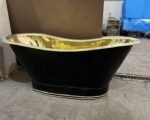 Freestanding Bathtub With Black Exterior, Brass Straight Base Bathtub, Outdoor Soaking Tub - Image 4