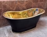 Freestanding Bathtub With Black Exterior, Brass Straight Base Bathtub, Outdoor Soaking Tub