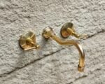 Solid Brass Wall Mounted Faucet, Unlacquered Brass Bathroom Faucet
