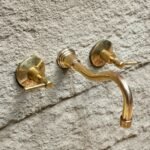 Solid Brass Wall Mounted Faucet, Unlacquered Brass Bathroom Faucet