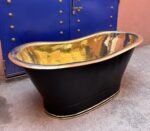 Freestanding Bathtub With Black Exterior, Brass Straight Base Bathtub, Outdoor Soaking Tub - Image 2