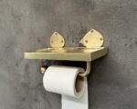 Handcrafted Unlacquered Brass Wall-Mounted Toilet Roll Holder, Solid Brass Toilet Paper Tissue Holder with Mobile Phone Storage - Image 4