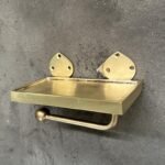 Handcrafted Unlacquered Brass Wall-Mounted Toilet Roll Holder, Solid Brass Toilet Paper Tissue Holder with Mobile Phone Storage