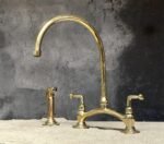 Brass Bridge Faucet – Arched 2-Hole Kitchen Sprayer - Image 4