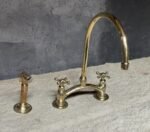 Brass Bridge Faucet – Arched 2-Hole Kitchen Sprayer - Image 3