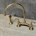 Brass Bridge Faucet – Arched 2-Hole Kitchen Sprayer
