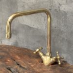 Unlacquered Brass Bathroom Faucet, Deck Mount Bathroom Faucet, Two Handles Bar Brass Faucet